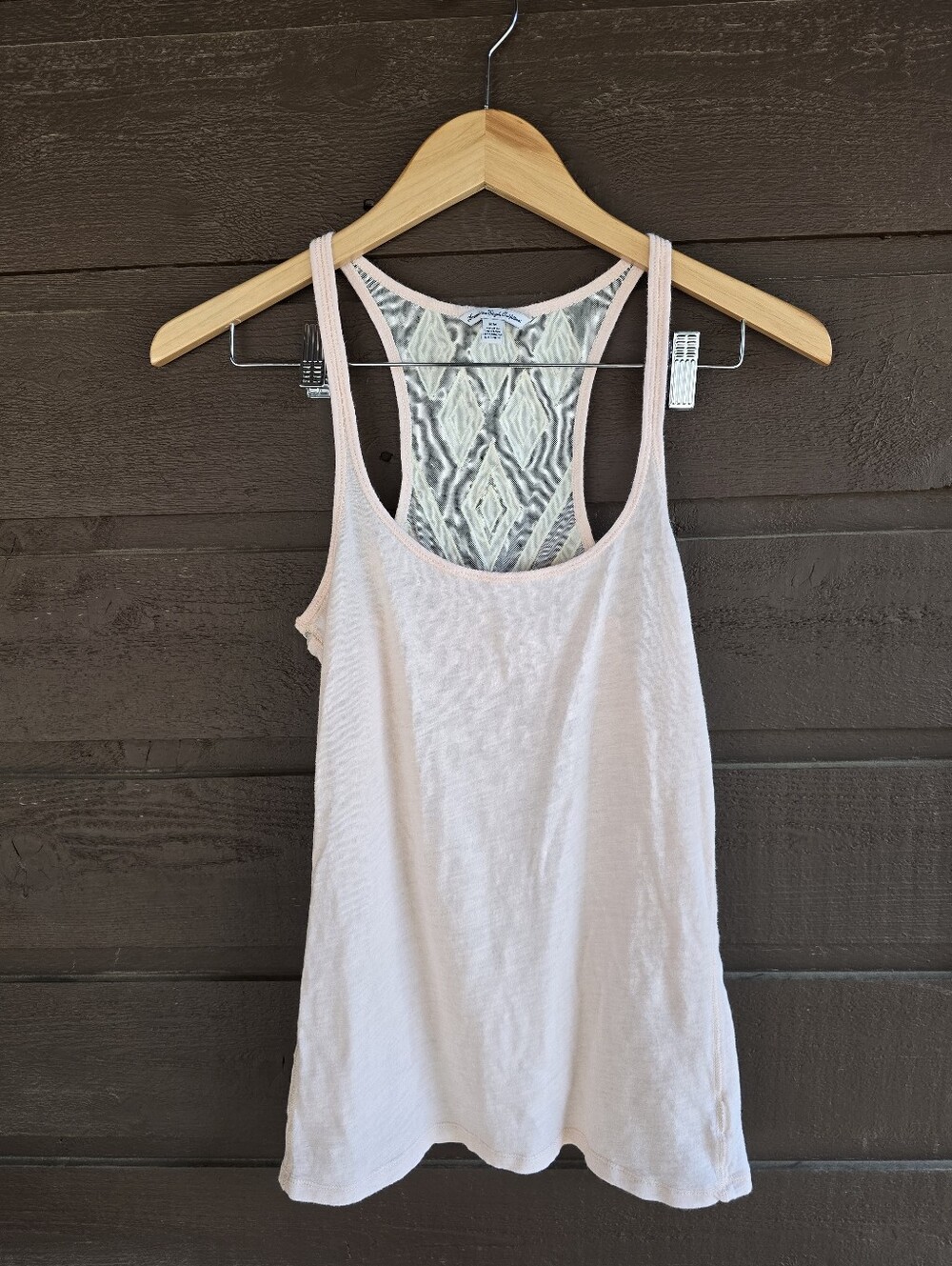 American Eagle Light Pink Lace Diamond Racerback Tank Top M